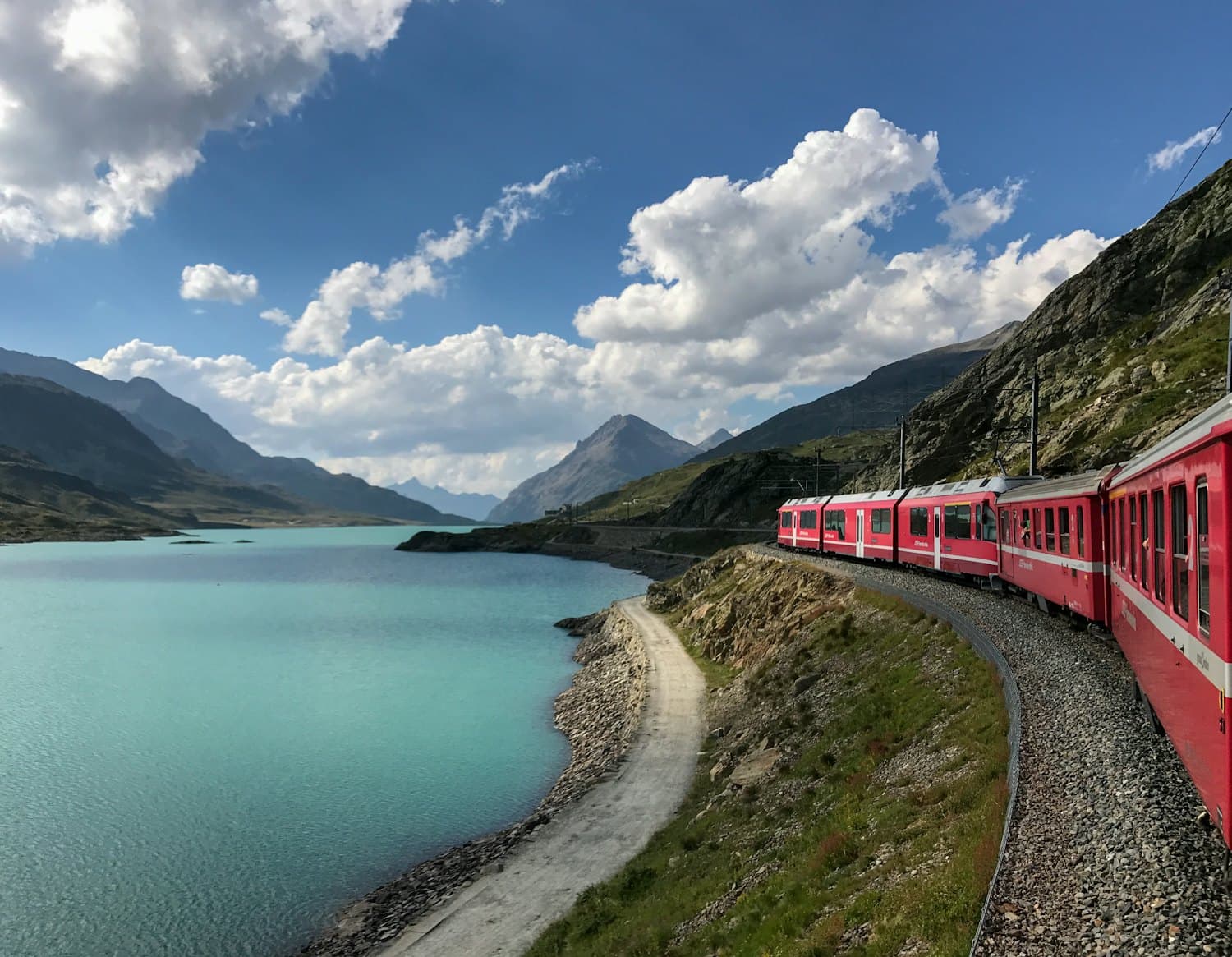 A train crossing the Alps in Europe